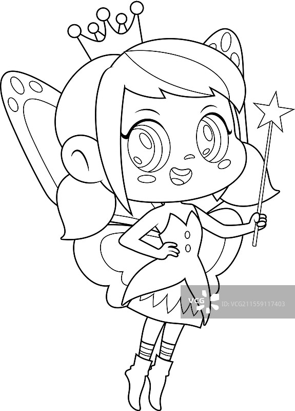 可爱的牙仙女孩卡通角色轮廓图图片素材