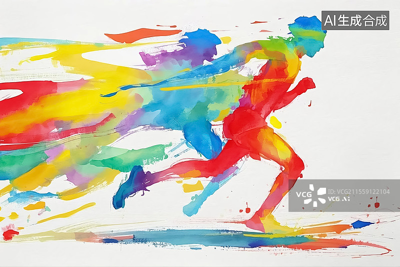 【AI数字艺术】跑步比赛 体育运动 水彩色彩鲜艳 活动展板ppt背景素材图片素材