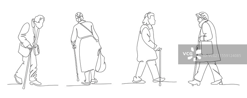 老年人手持拐杖行走图片素材