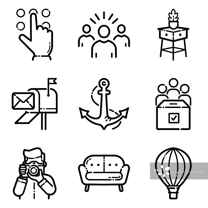 基本扁平图标集，孤立在白色背景上图片素材