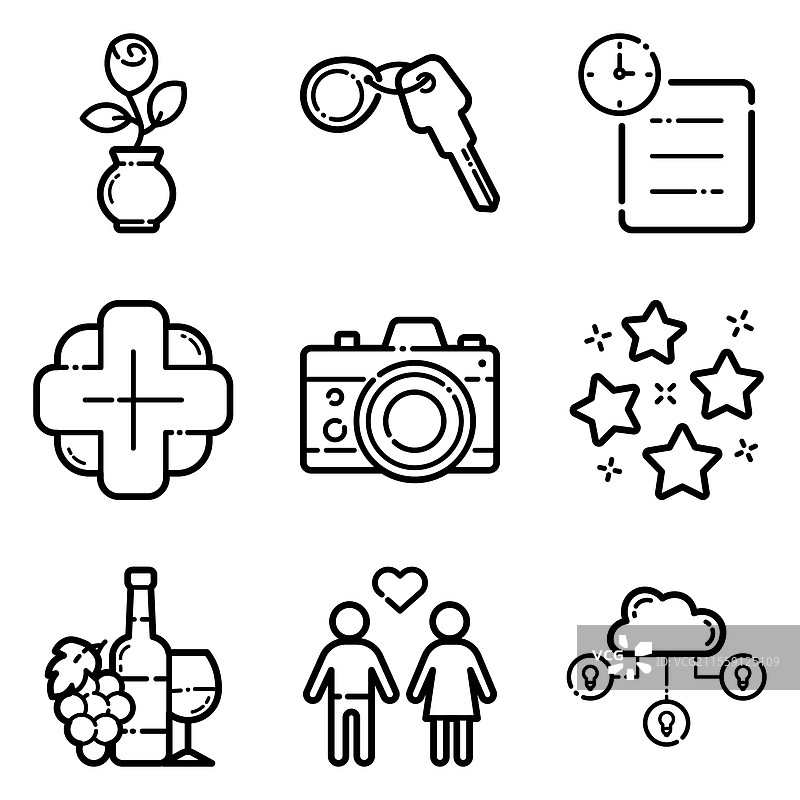 基本扁平图标集，孤立在白色背景上图片素材