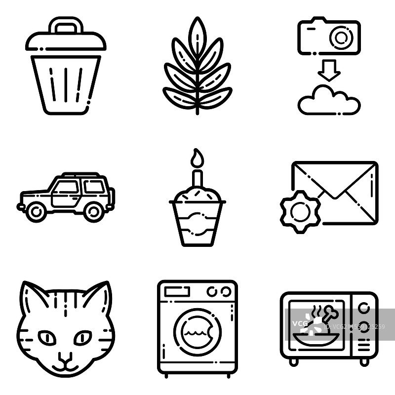 基本扁平图标集，孤立在白色背景上图片素材