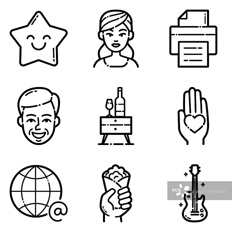 基本扁平图标集，孤立在白色背景上图片素材