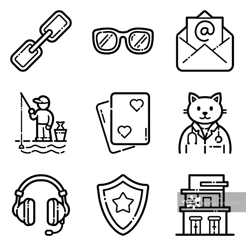 基本扁平图标集，孤立在白色背景上图片素材