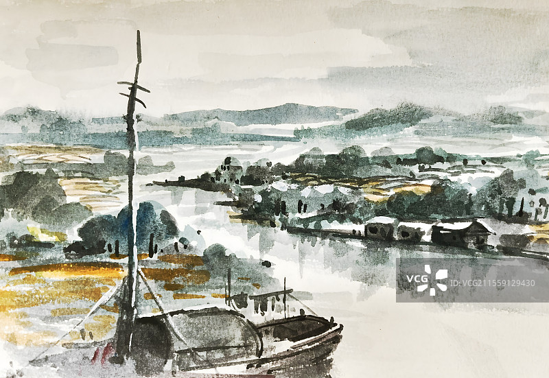 水彩运河图片素材