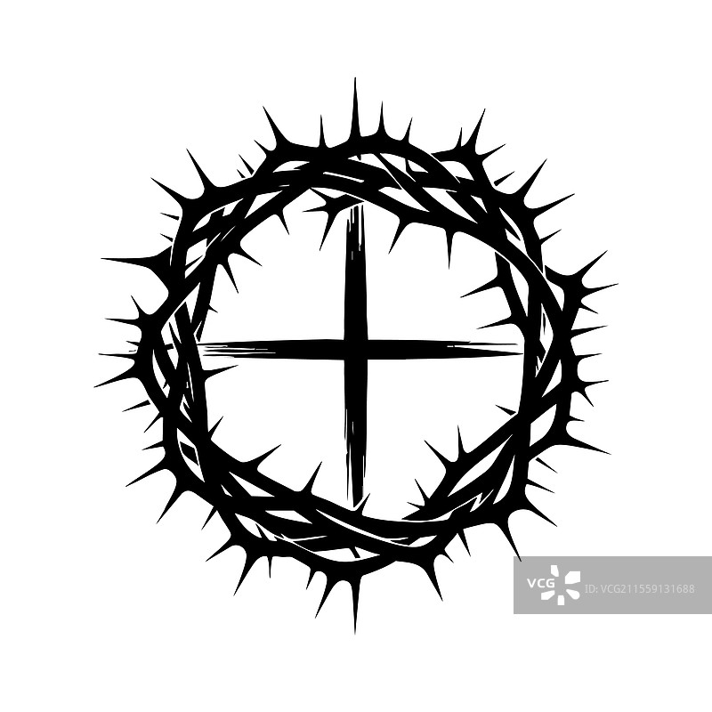 荆棘冠与十字架的剪影图片素材