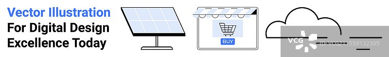 太阳能面板在线商店和云网络图片素材