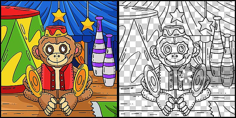 马戏团猴子涂色页（已上色）图片素材