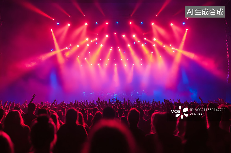 【AI数字艺术】霓虹灯闪烁的音乐会现场图片素材