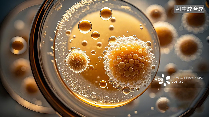 【AI数字艺术】酵母菌益生菌发酵过程气泡升起图片素材