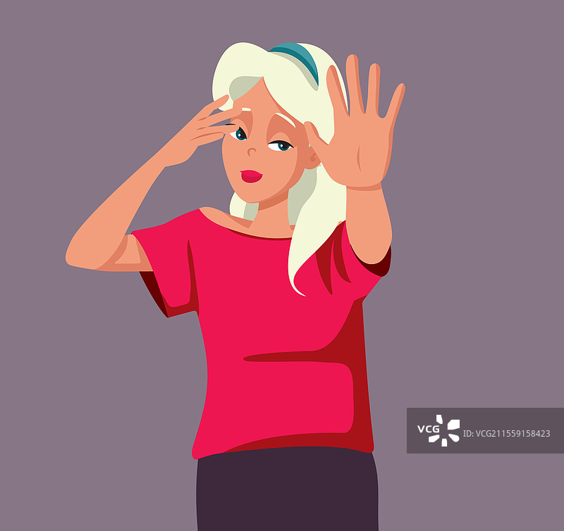 女人头痛，喊着“停下”卡通画图片素材