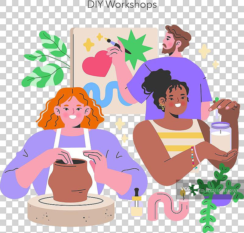 创客文化概念：一位热爱缝纫的爱好者和一位图片素材