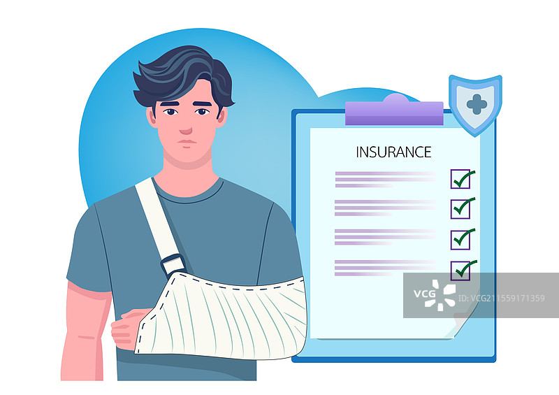 平面风格的人物，手臂骨折。图片素材