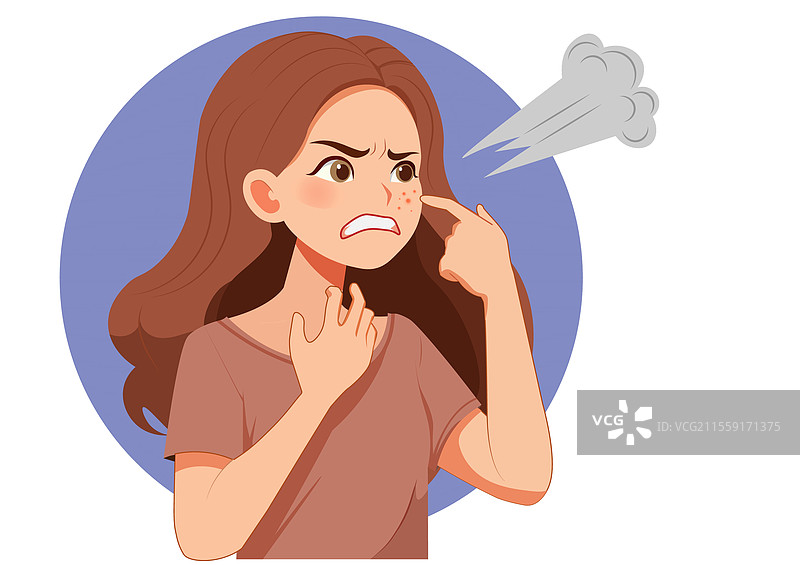 年轻女性因脸上的痘痘而感到愤怒图片素材