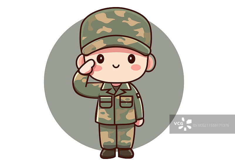 可爱的平面卡通士兵敬礼图片素材