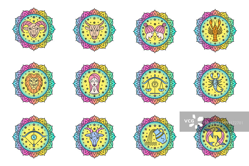 线条艺术风格的十二星座集合图片素材