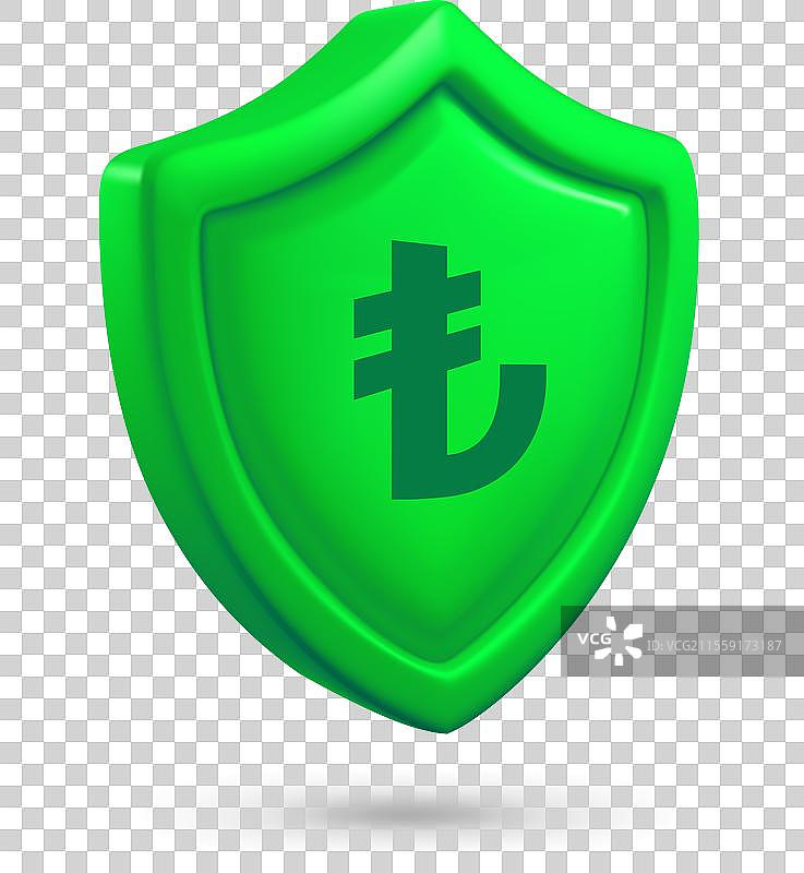 绿色盾牌上带有土耳其里拉货币符号图片素材
