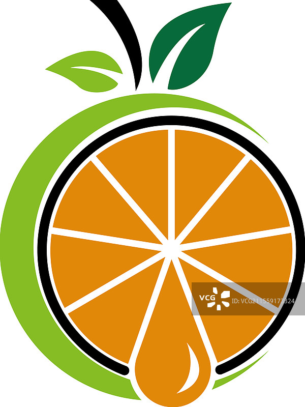 半切橙子与叶子的标志设计图片素材
