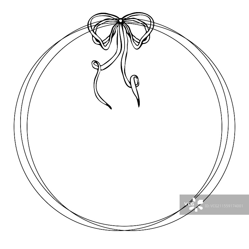 手绘优雅的圆形框架，带有蝴蝶结图片素材