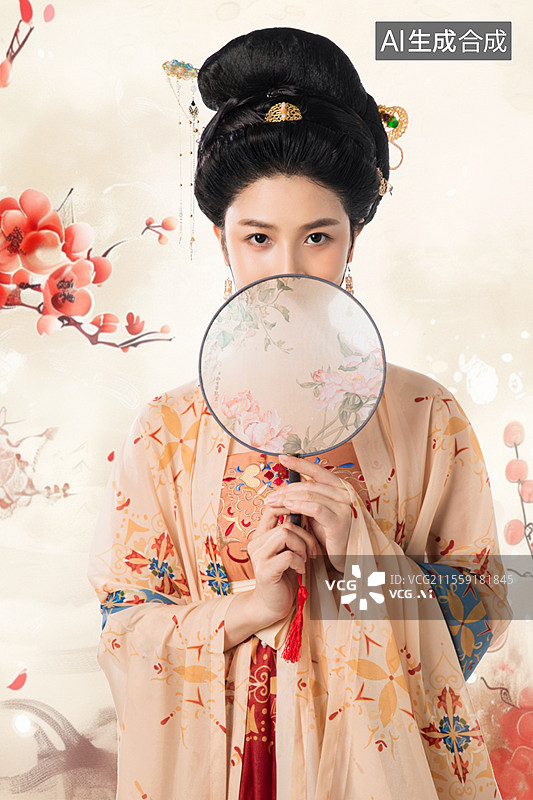 【AI数字艺术】拿着扇子的古装美女图片素材