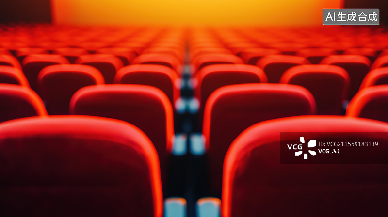 【AI数字艺术】现代电影院报告厅和红色座椅图片素材