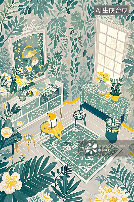 【AI数字艺术】热带雨林动物植物主题印花图案背景插画图片素材