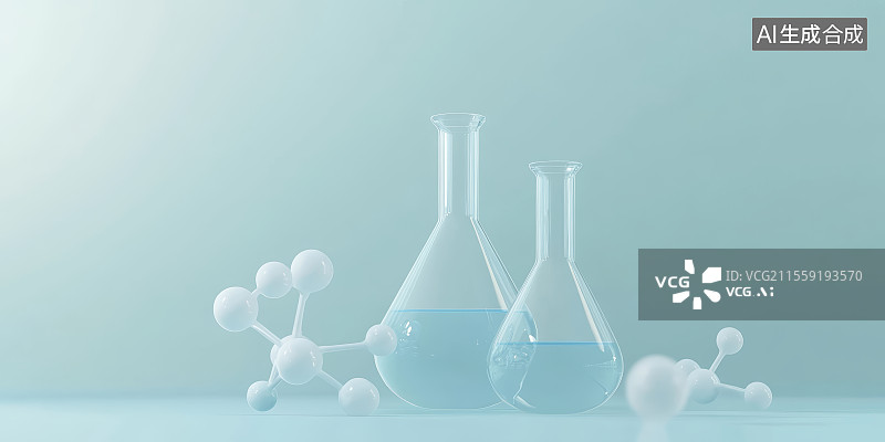 【AI数字艺术】浅蓝背景的化学实验器具图片素材