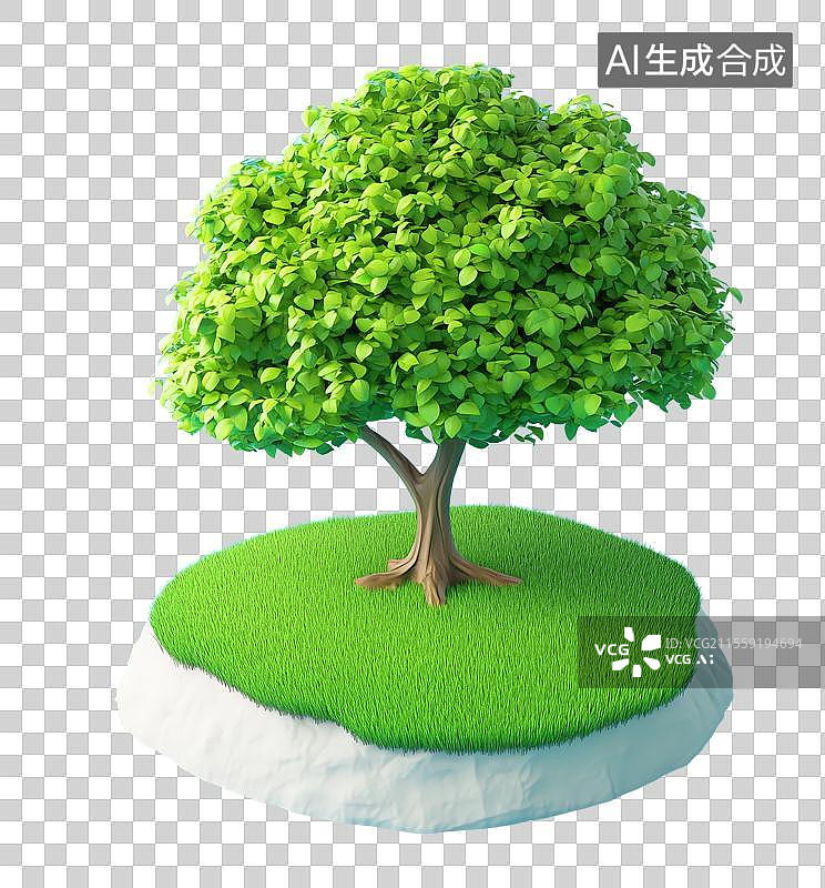【AI数字艺术】3D卡通自然树自然清新草原草地元素图片素材