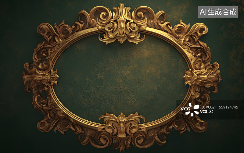 【AI数字艺术】深蓝背景的金色雕花框图片素材