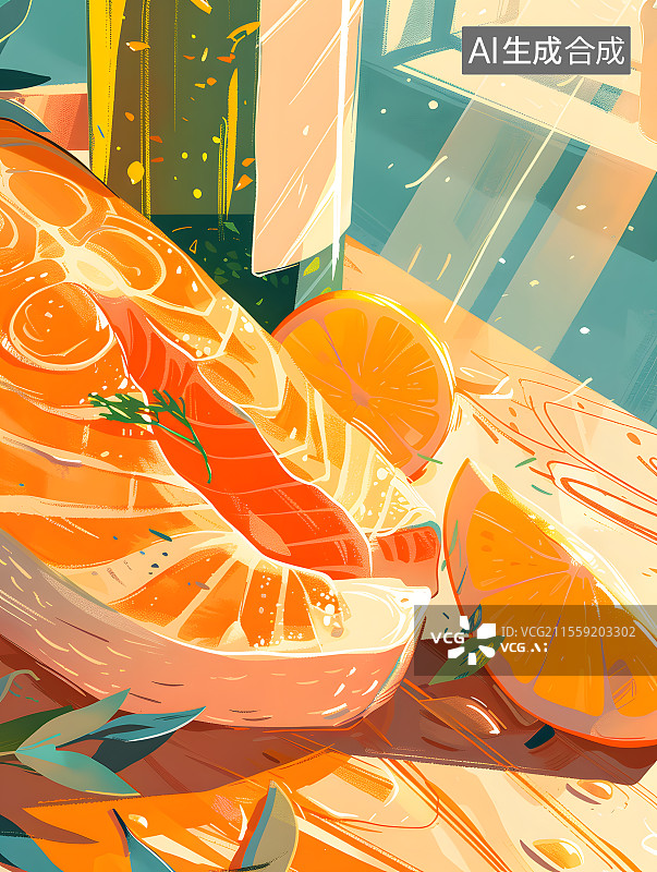 【AI数字艺术】三文鱼艺术插画图片素材