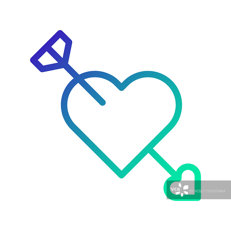 丘比特之箭刺穿心脏的渐变图标图片素材