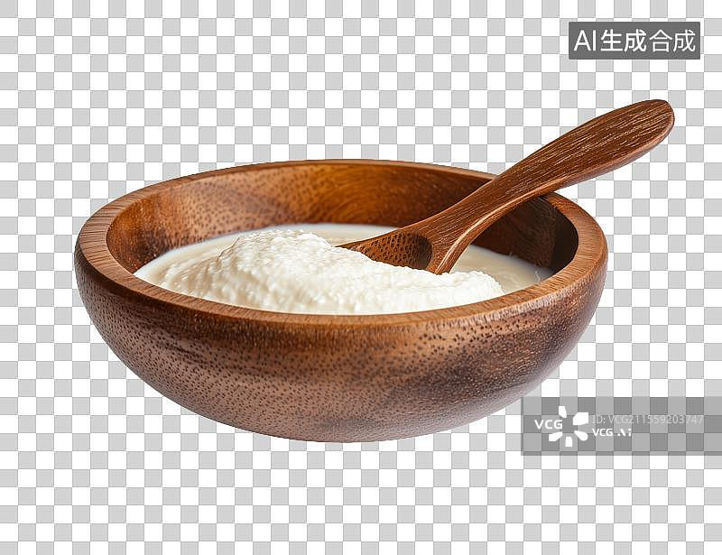 【AI数字艺术】木碗酸奶木勺元素图片素材