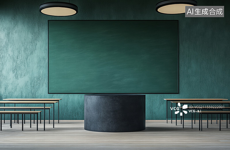 【AI数字艺术】教室里的黑板和讲台图片素材