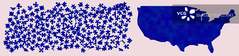 由不同蓝色阴影构成的美国地图图片素材