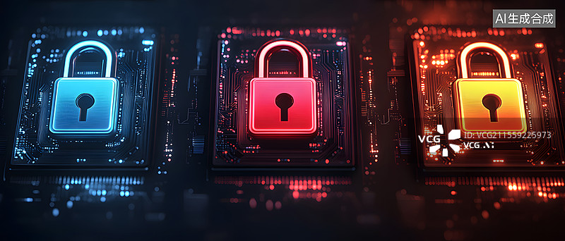 【AI数字艺术】网络安全保护芯片与锁头图片素材