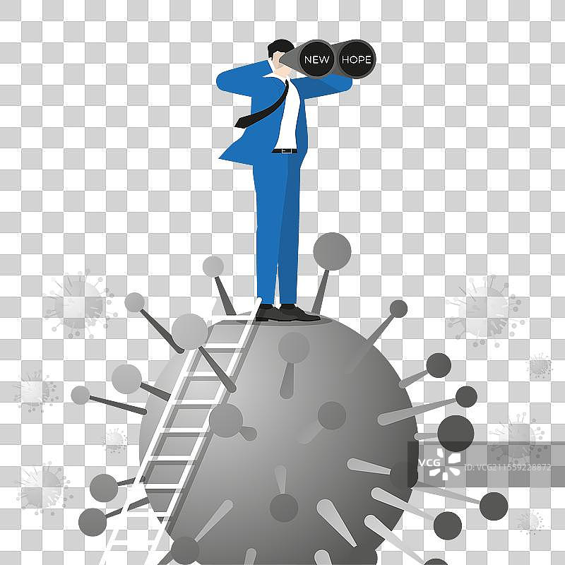 商人站在梯子上向上攀登图片素材