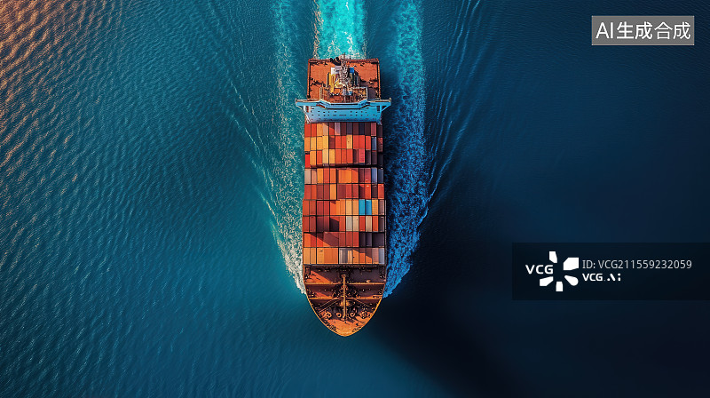 【AI数字艺术】航行在大海上的集装箱货轮海上立体集装箱货船图片素材