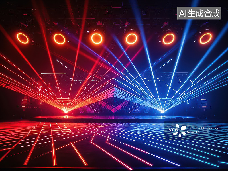 【AI数字艺术】炫彩霓虹舞台空间图片素材