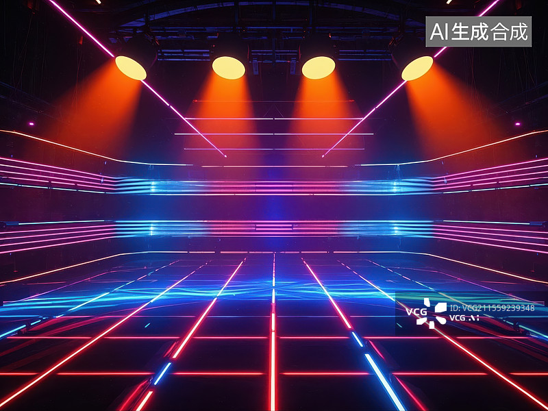【AI数字艺术】炫彩霓虹舞台空间图片素材
