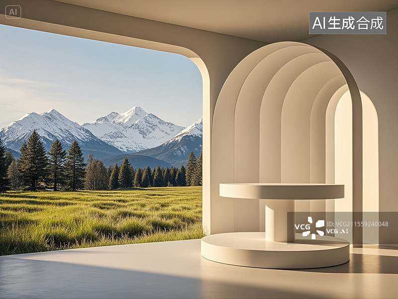 【AI数字艺术】景中雅台：拱窗框景的自然舞台图片素材