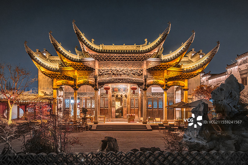 淮安河下古镇夜景 文魁院落图片素材