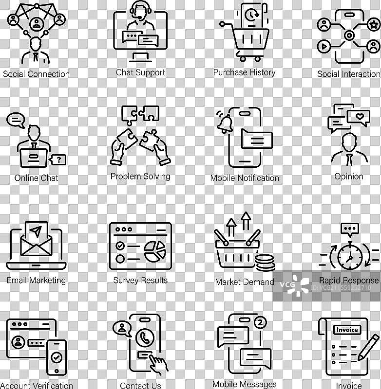 客户服务线性风格图标集图片素材