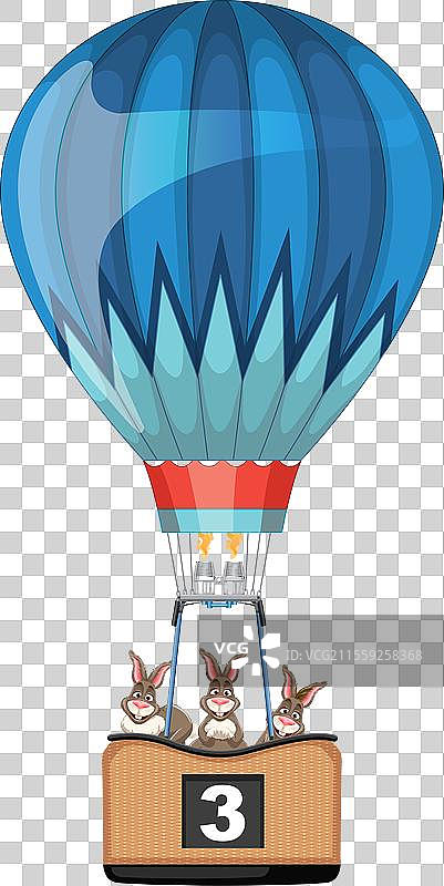 三只兔子一起享受气球飞行的乐趣图片素材