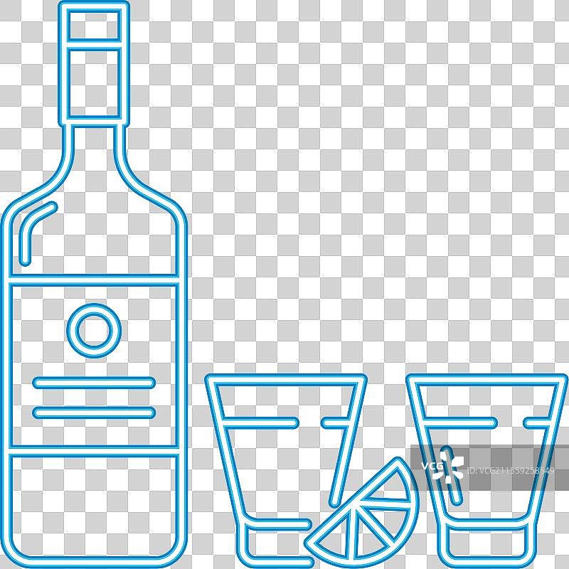 伏特加瓶和酒杯霓虹灯图标图片素材
