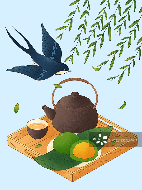 清明寒食节青团燕子柳叶图片素材