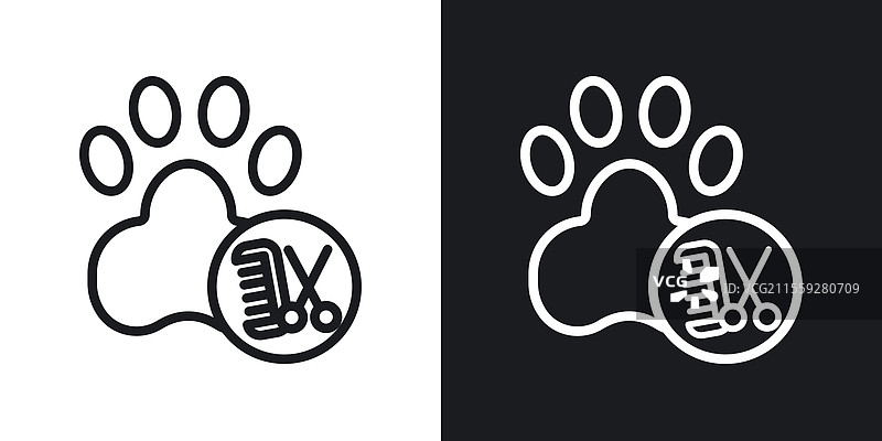 黑白线条的宠物美容图标图片素材