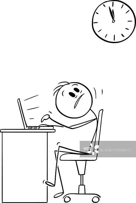 卡通办公室工作人员看着墙上的时钟图片素材