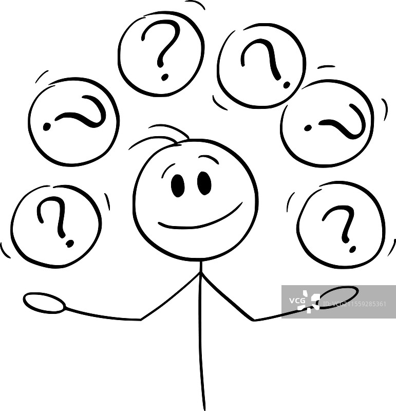 卡通人物在玩杂耍，手中有问号图片素材