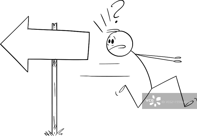 卡通人物朝错误方向奔跑图片素材