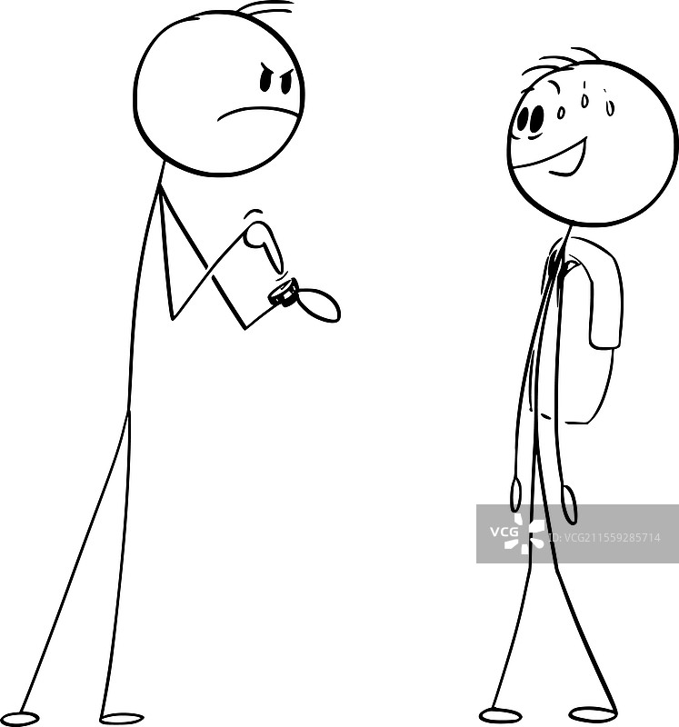 学生在学校迟到了，老师或校长正在处理。图片素材